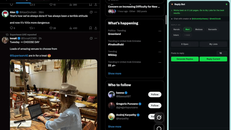 brainX in action: AI reply suggestions on X